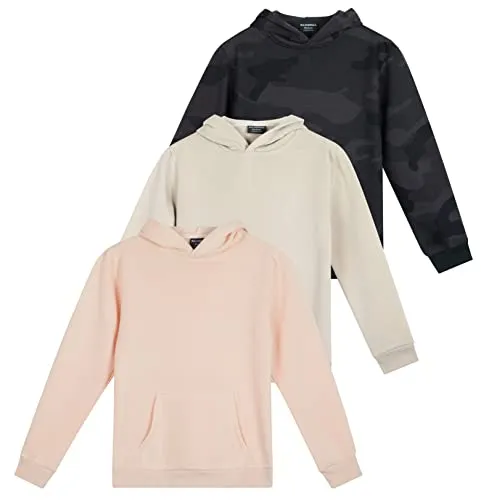 3 Pack: Youth Girls Fleece Long Sleeve cute Soft Pullover Hoodie Sweatshirt Teen fashion Sweater Uniform Active Athletic Gym Tops Clothes Kids Plain Black Blue Dry Fit Ninos Warm - Set 4 , XS (7)