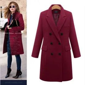 AshoreShop Womens Large Autumn Winter Wool Long Double Breasted Coat