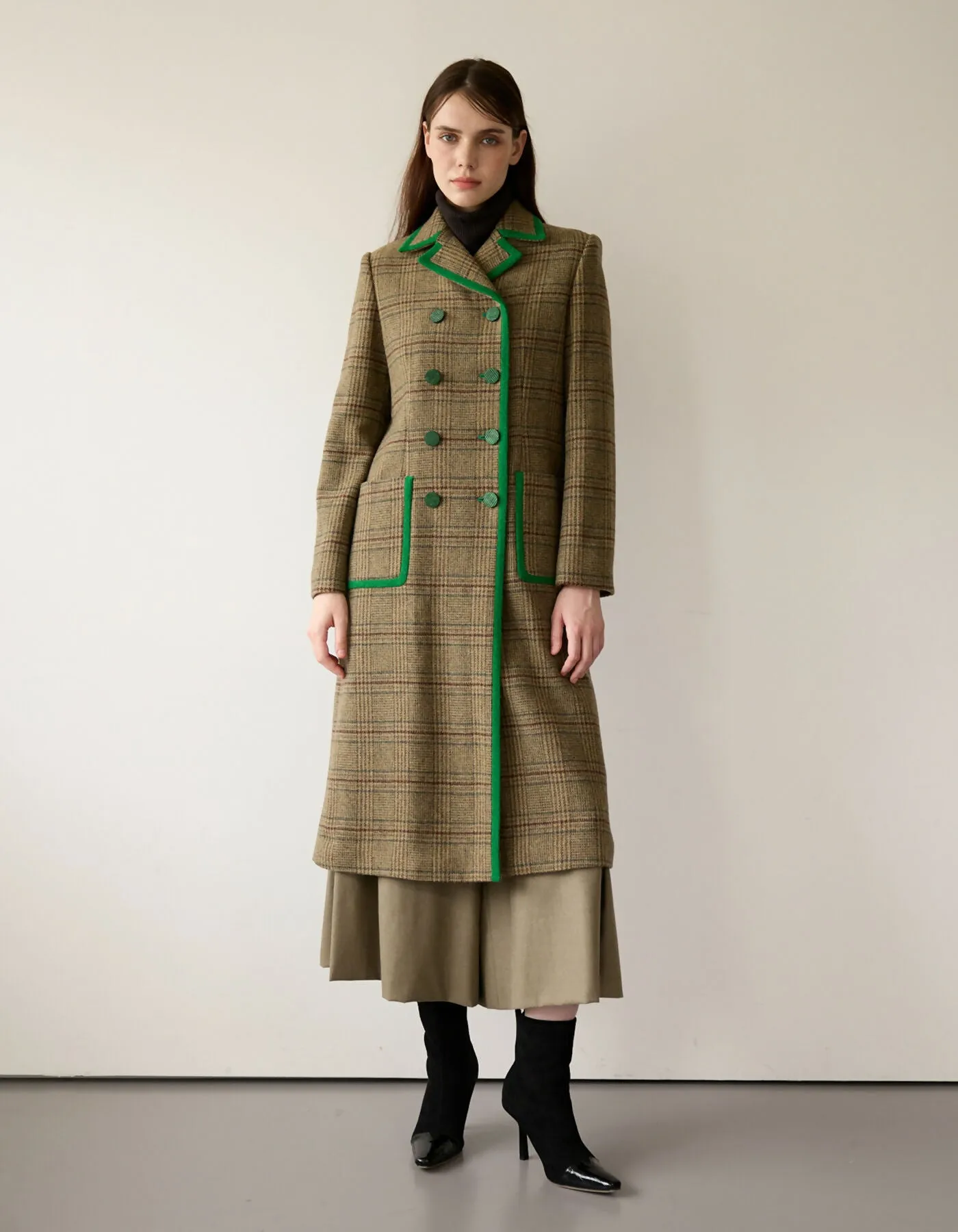 Classical Check Long Coat_VIVID GREEN