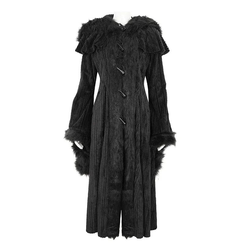 CT214 Small shawl fur collar hooded long coat