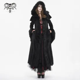 CT214 Small shawl fur collar hooded long coat