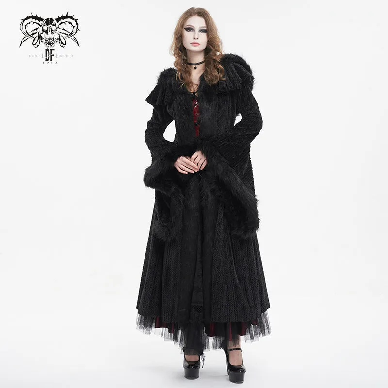 CT214 Small shawl fur collar hooded long coat