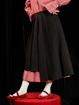 Double-layered Plaid  Pleated Skirt