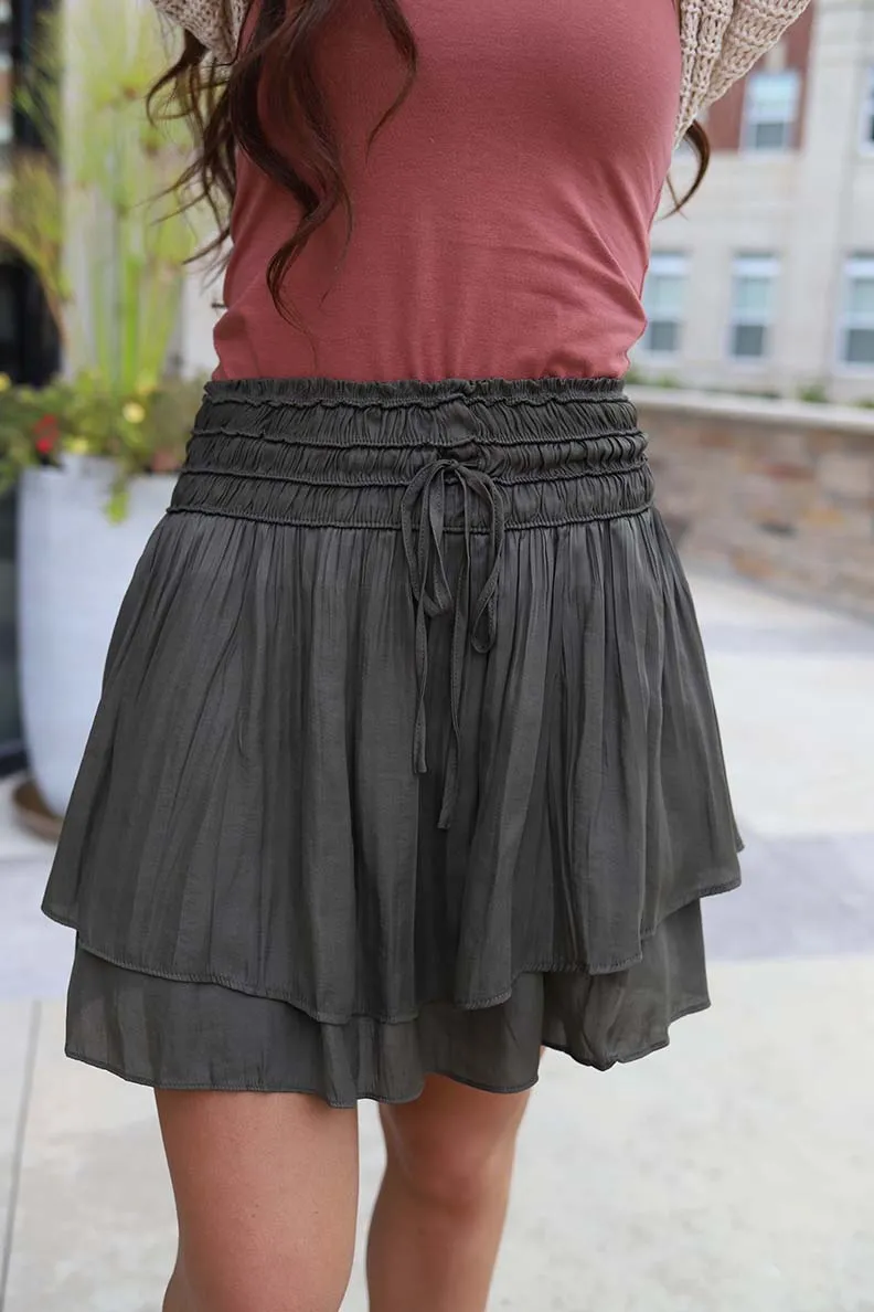 Estella Smocked Layered Skirt - Olive