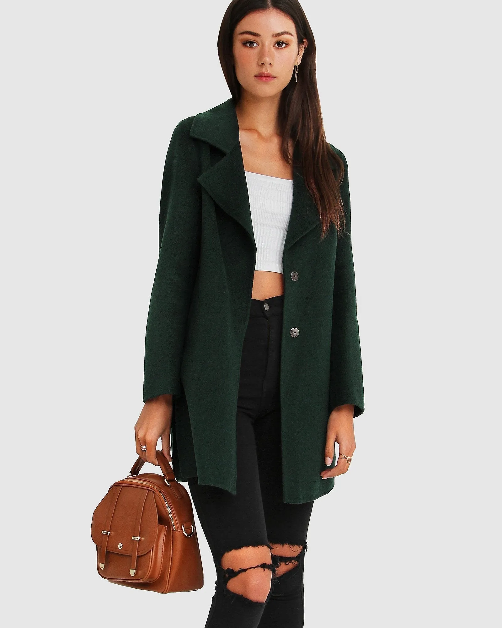 Ex-Boyfriend  Wool Blend Oversized Jacket - Dark Green