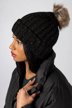 Faux Fur Pom Cuffed Beanie