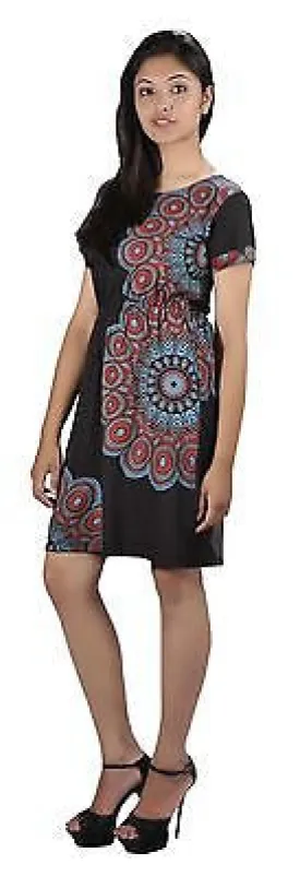 Feather Pattern Short Sleeve Summer Dress