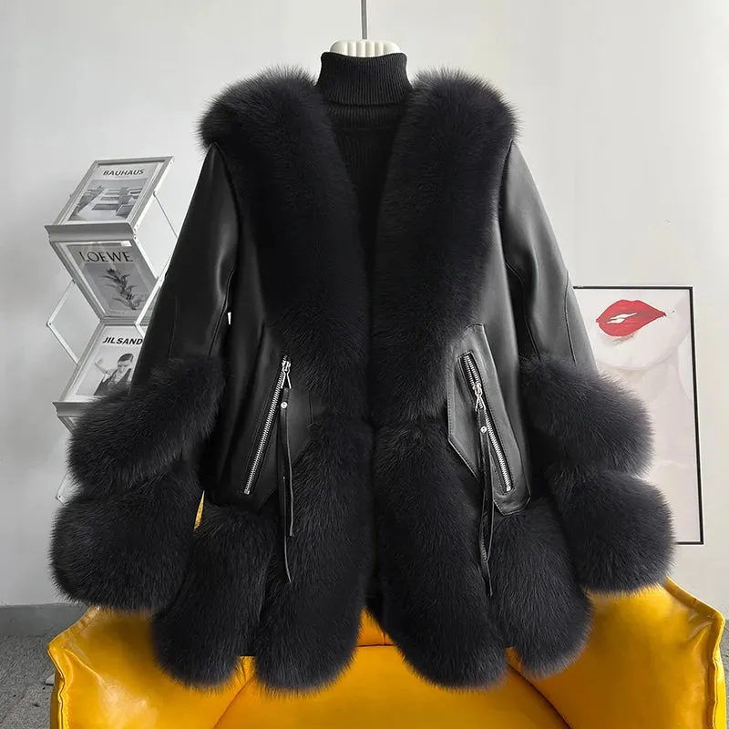 Fox Fur Mid-Length down Jacket