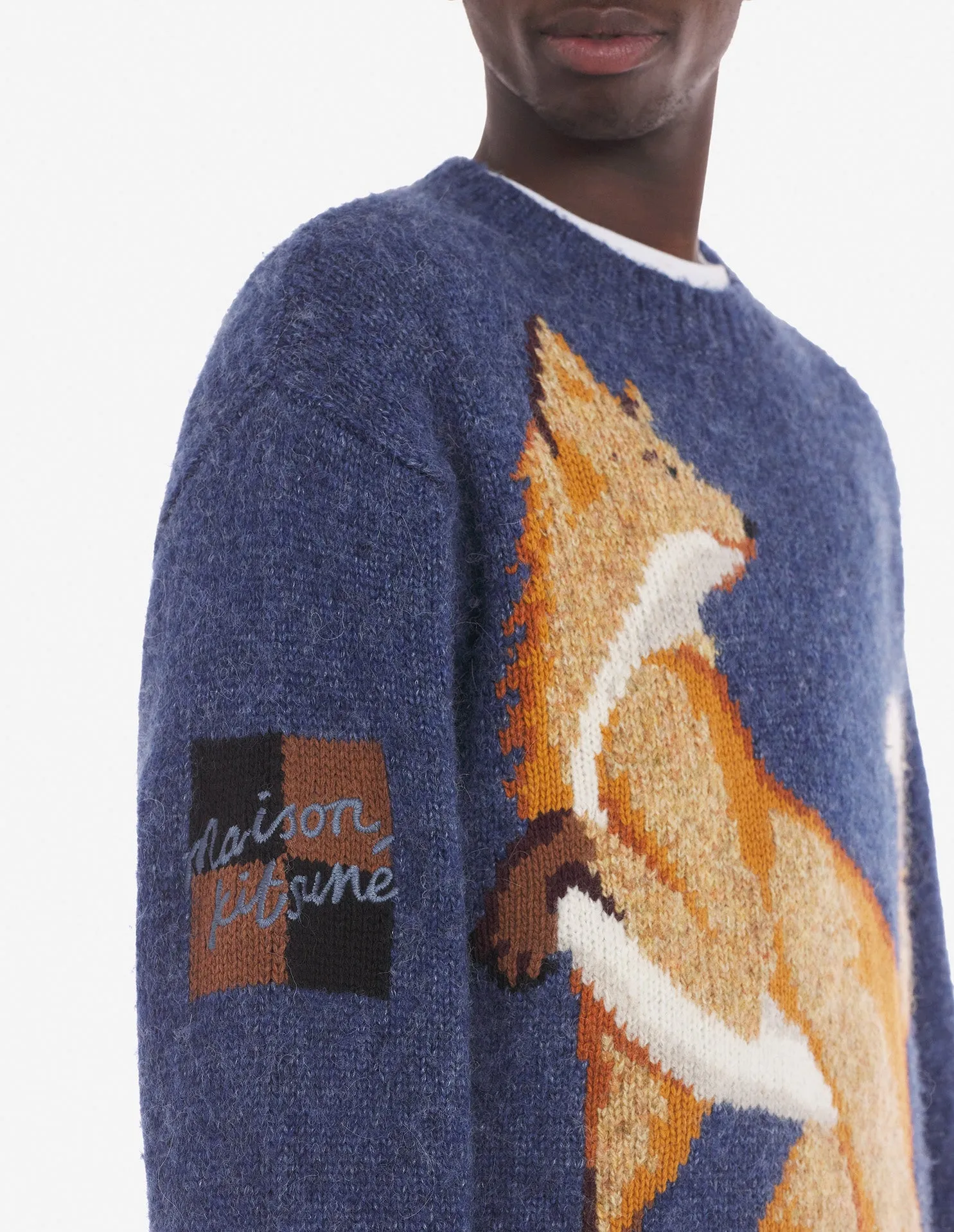 Fox Intarsia Comfort Jumper Denim Blue Melange