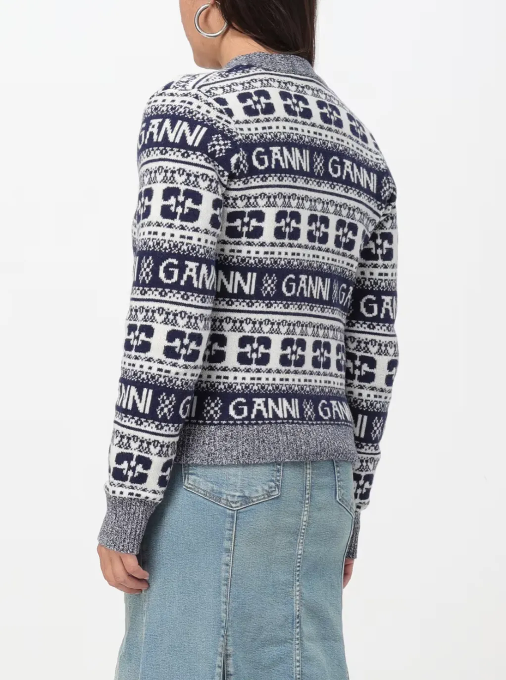 GANNI K2093 BLUE LOGO WOOL CARDIGAN