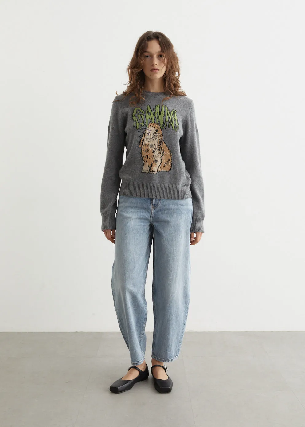 Graphic Wool Mix Bunny Crewneck