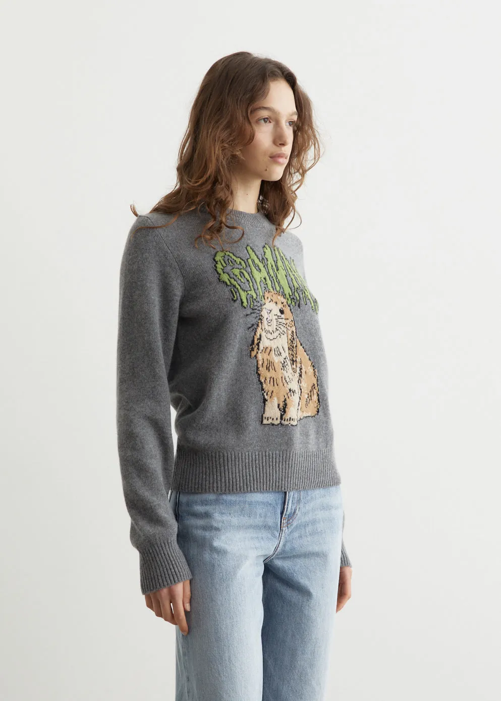 Graphic Wool Mix Bunny Crewneck