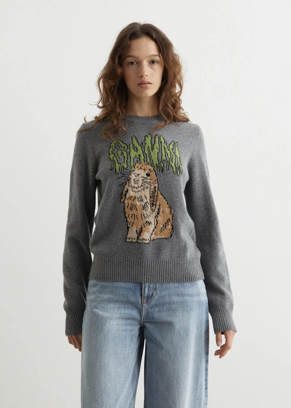 Graphic Wool Mix Bunny Crewneck