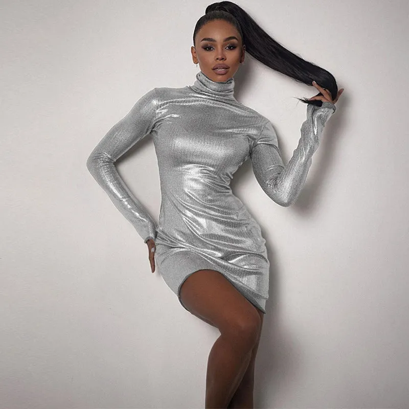 Heather Turtleneck Long Sleeve Sexy Mini Dress