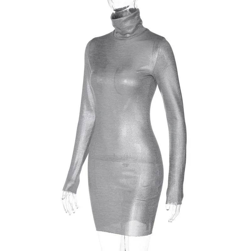 Heather Turtleneck Long Sleeve Sexy Mini Dress