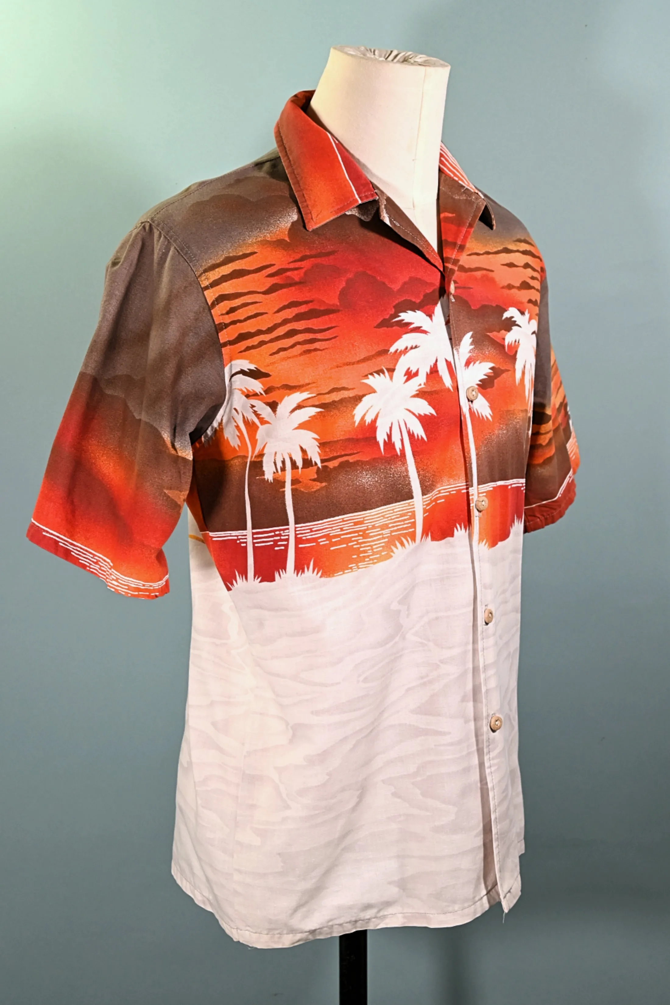 Hobie Vintage 70s Hawaiian Shirt, Silhouette Surfer Woodie Aloha Shirt L