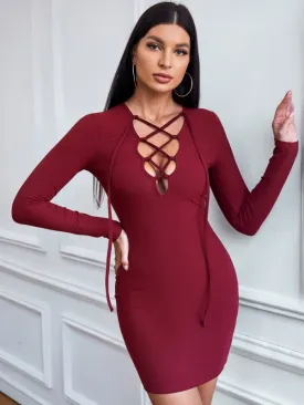 Hollow Slim Sexy Slim Long Sleeve Dress