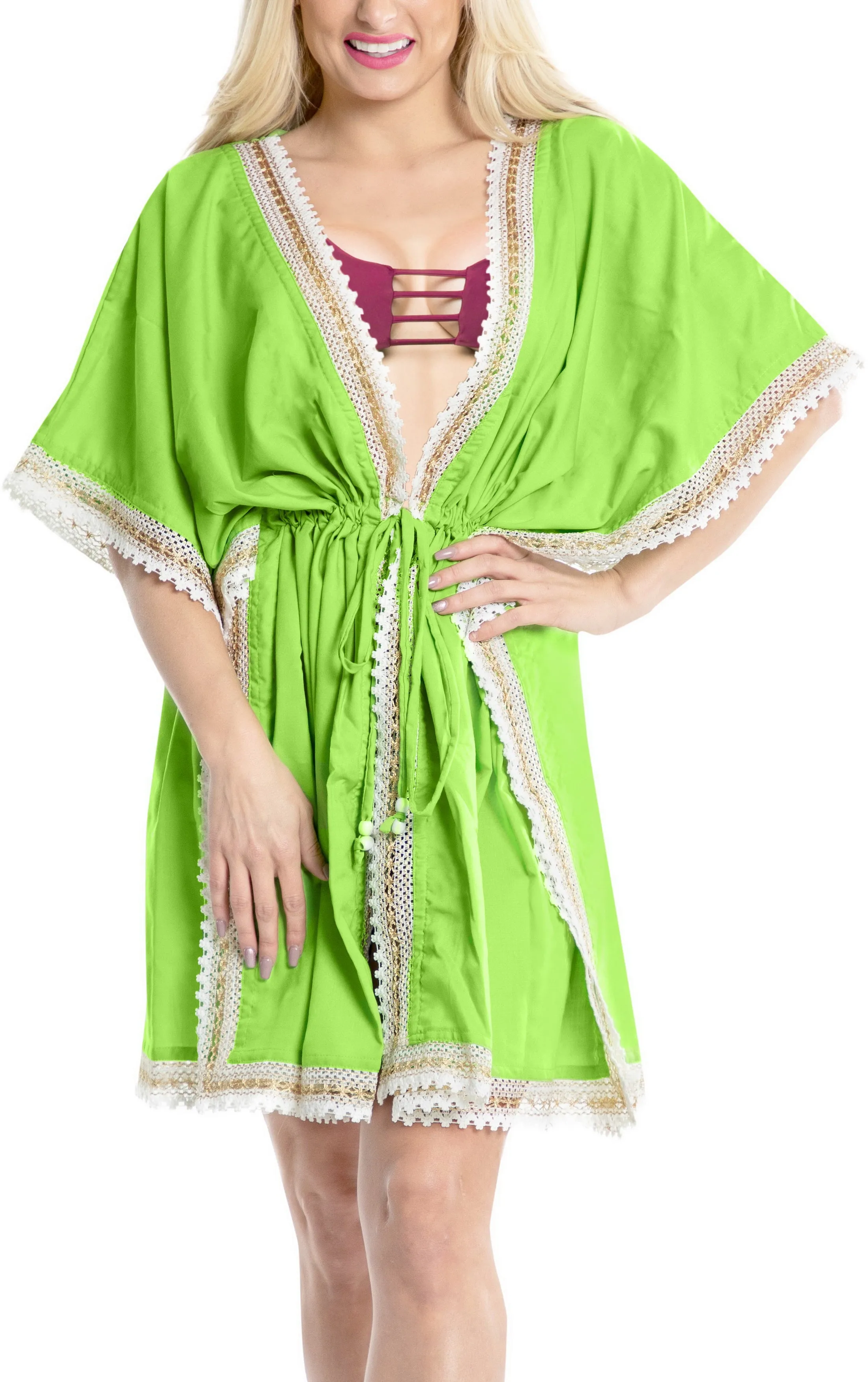 LA LEELA Kimono cover up Jacket Swimwear For Women Green_Y303 OSFM 16-30W{XL-5X]