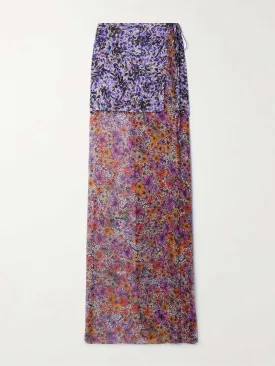 Layered floral-print  wrap maxi skirt