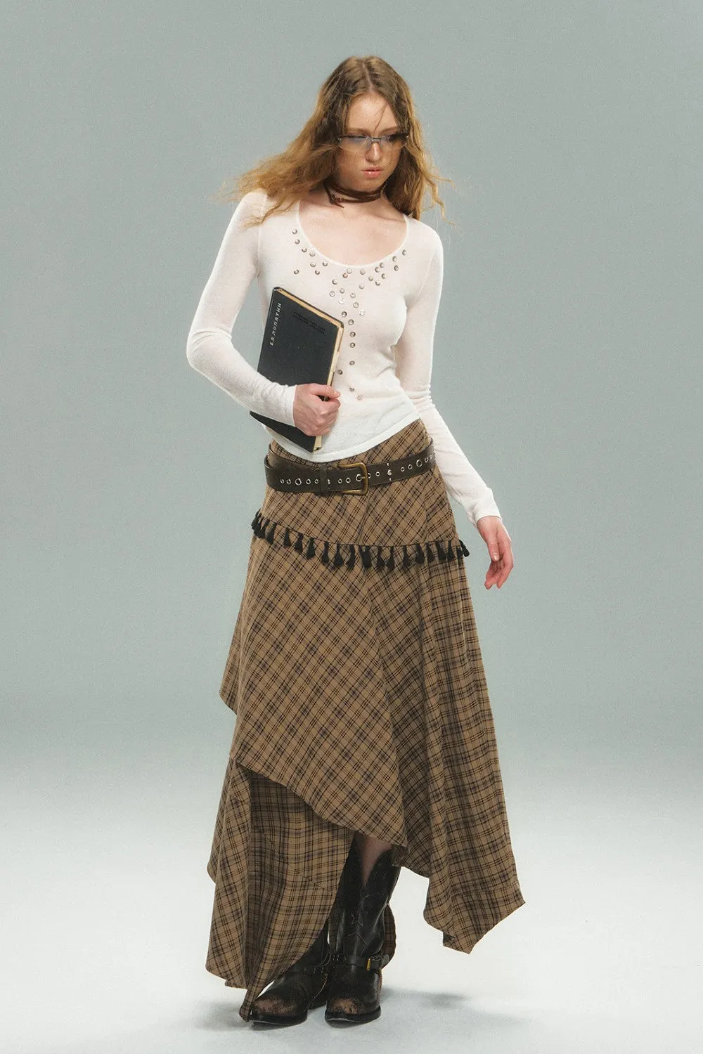 Layered Plaid Maxi Skirt