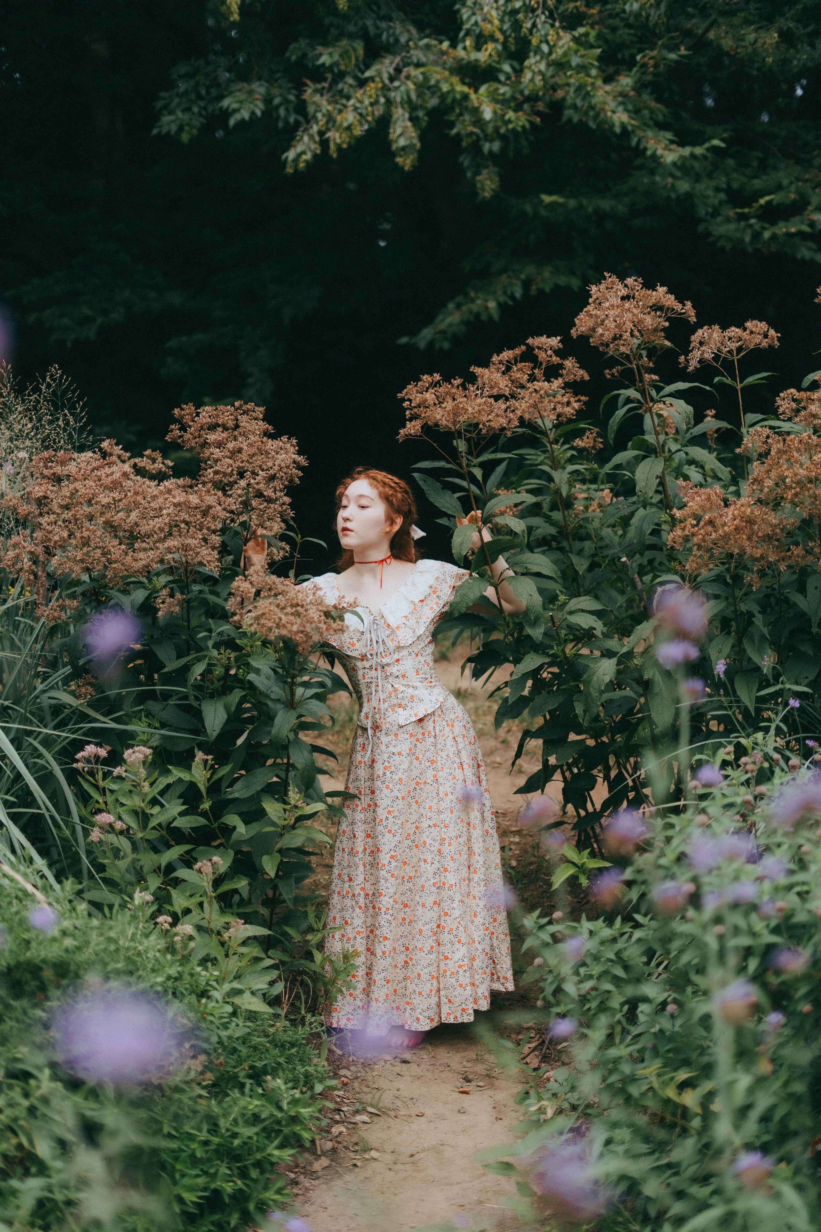 Leanne 17 | lace up floral linen dress with lace