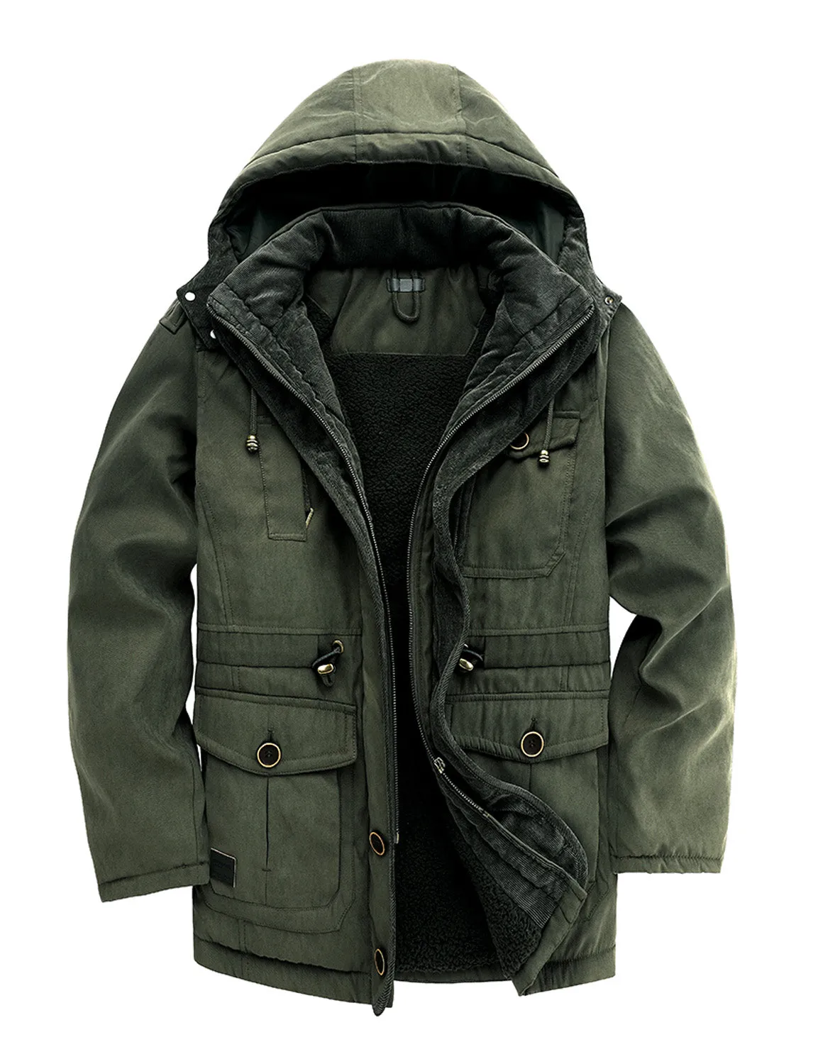 Men's Casual Hooded Sherpa Lined Windproof Coat Warm Winter Jacket