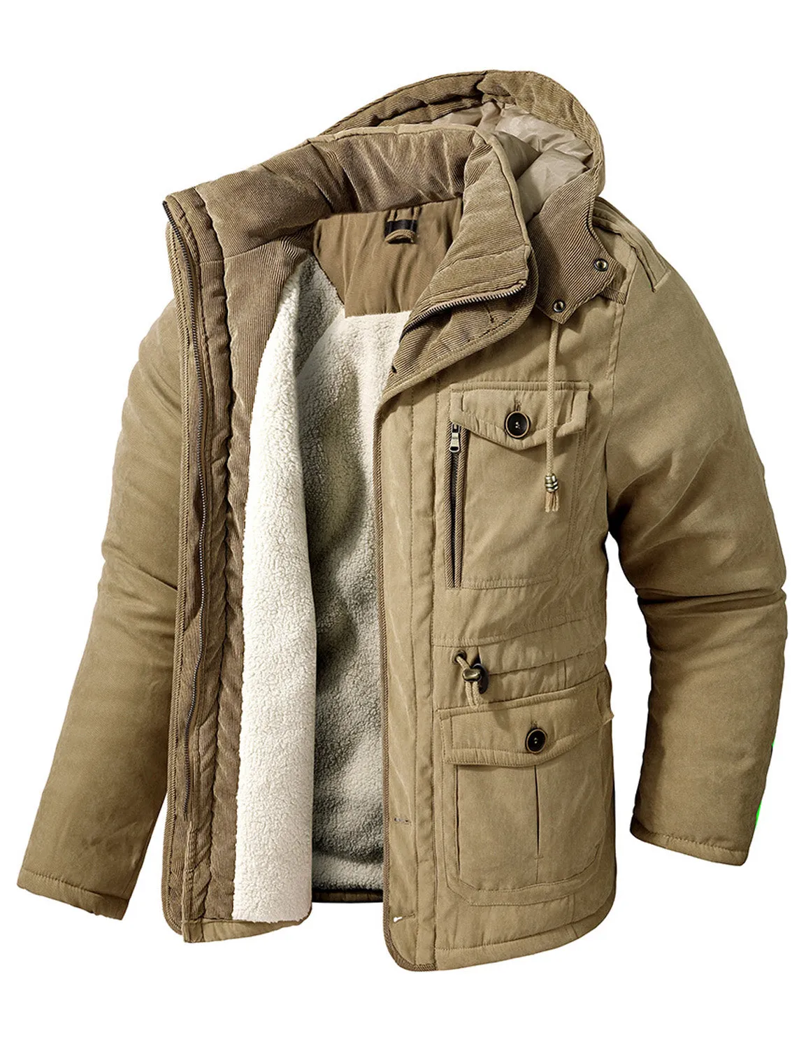 Men's Casual Hooded Sherpa Lined Windproof Coat Warm Winter Jacket