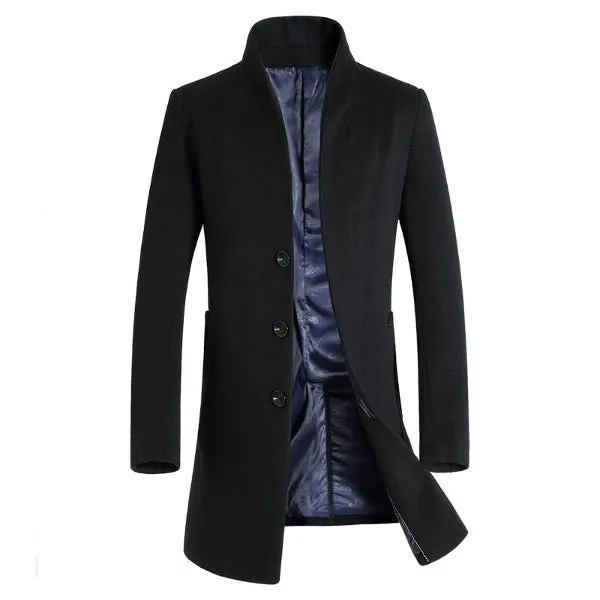 Mens Wool Mid-long Business Casual Trench Coat Autumn Jacket