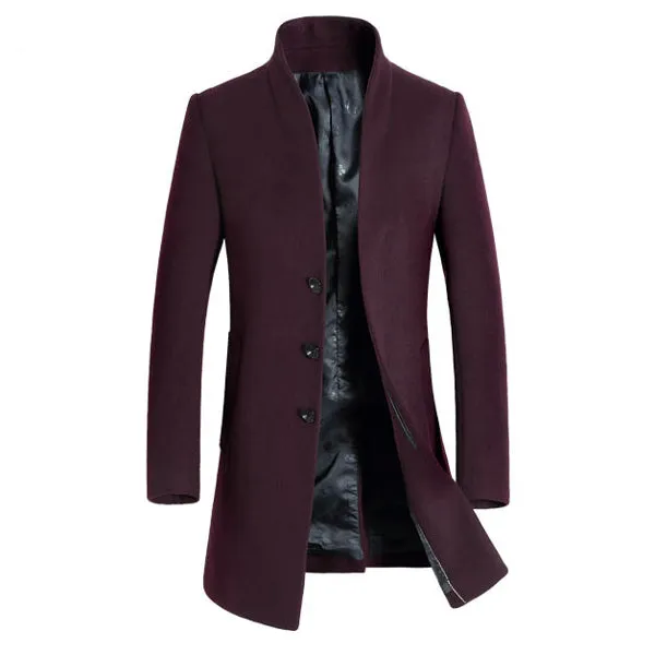 Mens Wool Mid-long Business Casual Trench Coat Autumn Jacket