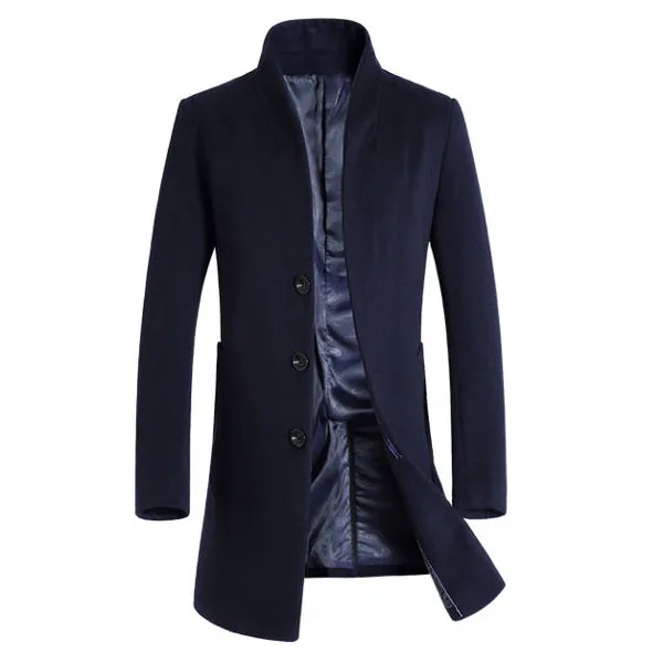 Mens Wool Mid-long Business Casual Trench Coat Autumn Jacket