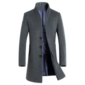 Mens Wool Mid-long Business Casual Trench Coat Autumn Jacket