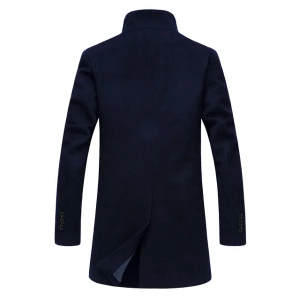 Mens Wool Mid-long Business Casual Trench Coat Autumn Jacket