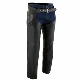 ML1103N Chaps for Men's Black Naked Leather Snap Out Thermal Lined - Slash Pocket Motorcycle Chap- ML1103