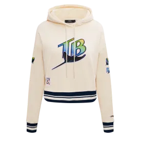 MLB TAMPA BAY RAYS RETRO CLASSIC WOMEN'S RIB CROPPED PO HOODIE (EGGSHELL/ MIDNIGHT NAVY)