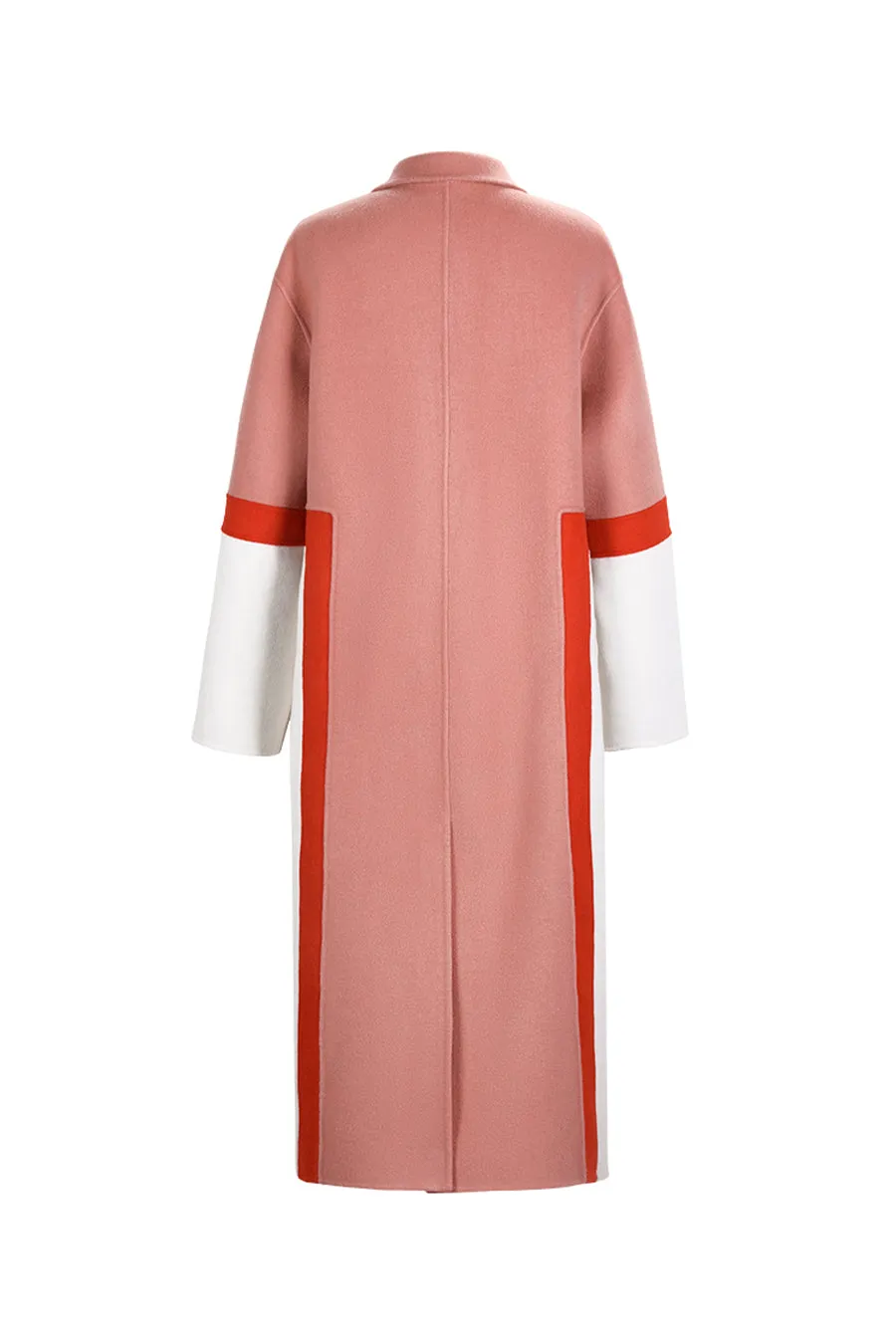 Multi-color matching double-faced wool long coat