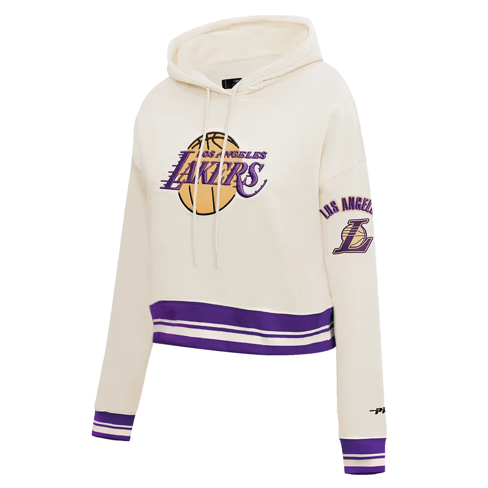 NBA LOS ANGELES LAKERS RETRO CLASSIC WOMEN'S CROPPED PO HOODIE (EGGSHELL/ PURPLE)