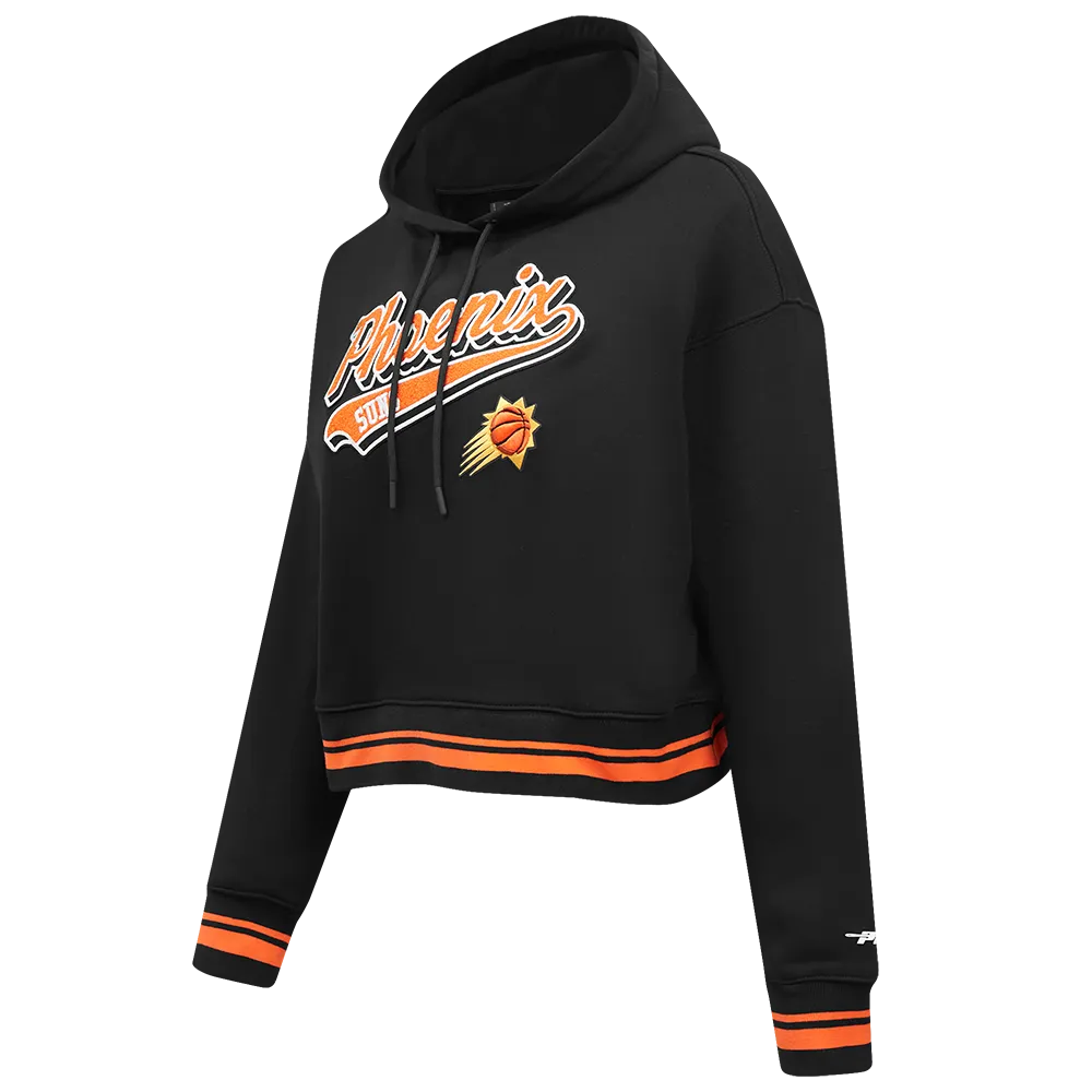 NBA PHOENIX SUNS SCRIPT TAIL WOMEN'S RIB FLC CROPPED PO HOODIE (BLACK/ORANGE)