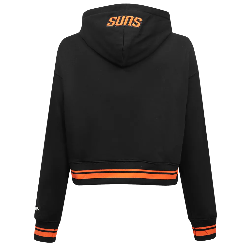 NBA PHOENIX SUNS SCRIPT TAIL WOMEN'S RIB FLC CROPPED PO HOODIE (BLACK/ORANGE)