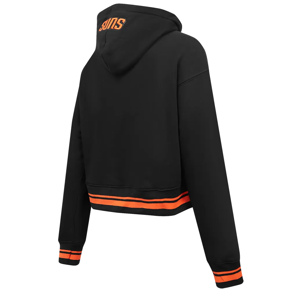 NBA PHOENIX SUNS SCRIPT TAIL WOMEN'S RIB FLC CROPPED PO HOODIE (BLACK/ORANGE)