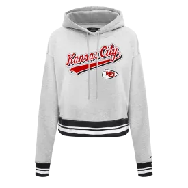 NFL KANSAS CITY CHIEFS SCRIPT TAIL WOMEN'S RIB FLC CROPPED PO HOODIE (HEATHER GRAY/BLACK)