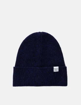 Norse Projects Twist Beanie Hat (Wool) - Dark Navy Blue Melange