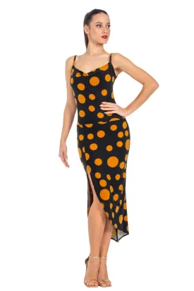 Polka Dot Tango Dress With Curved Front Slit