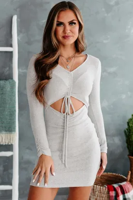 Suppressed Feelings Ruched Cut-Out Bodycon Dress (Heather Grey)