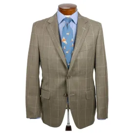 Tan Herringbone with Beige and Khaki Windowpane Wool Sport Coat