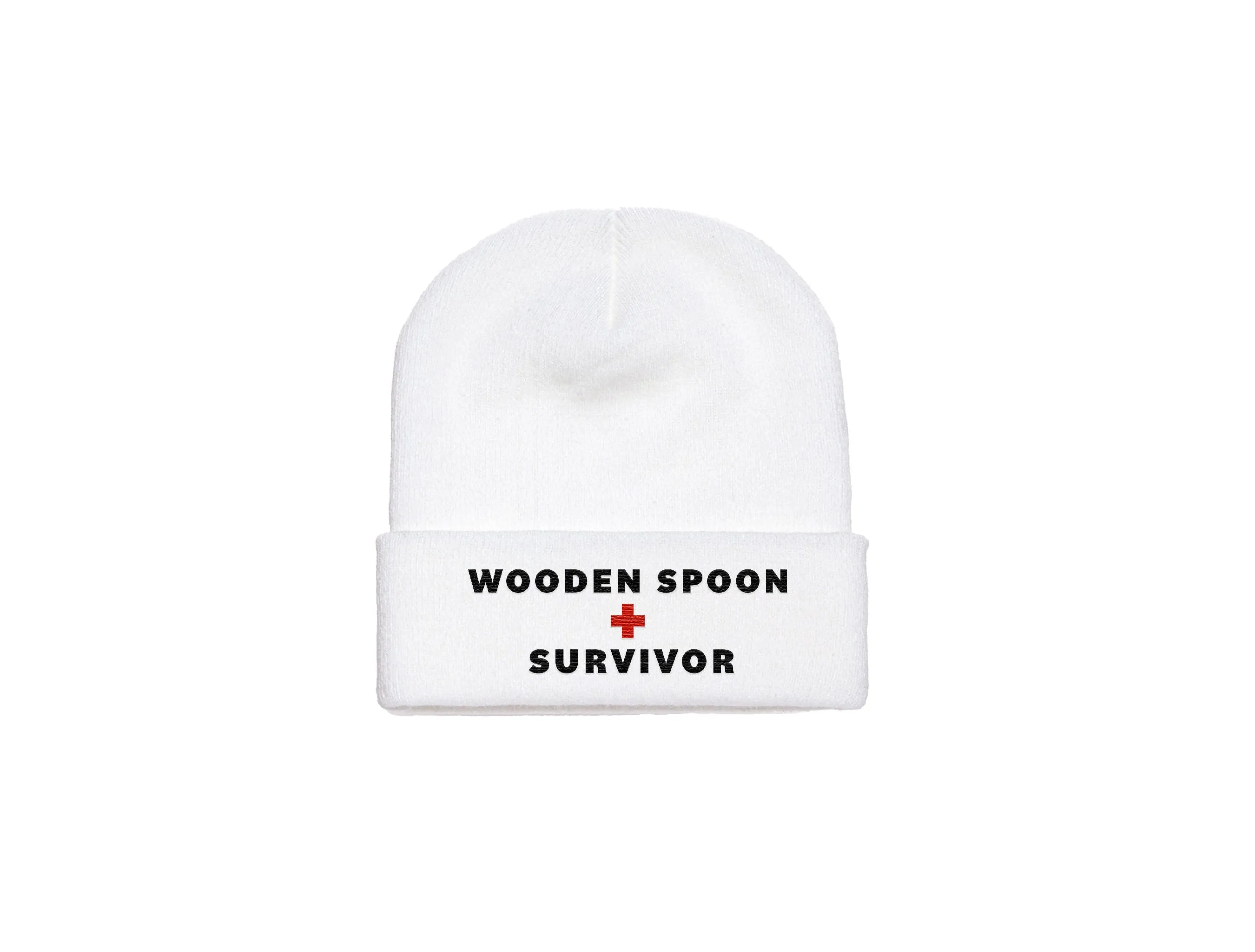 Wooden Spoon Survivor - Embroidered White Winter Beanie