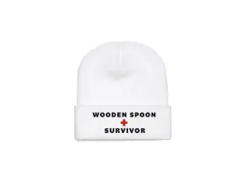 Wooden Spoon Survivor - Embroidered White Winter Beanie